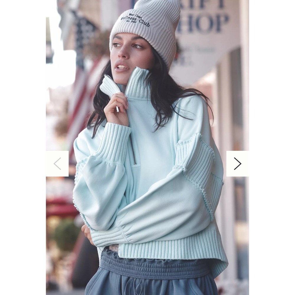 Daily Practice Anthropologie Cropped Quarter Zip Pullover Sweatshirt Medium Blue